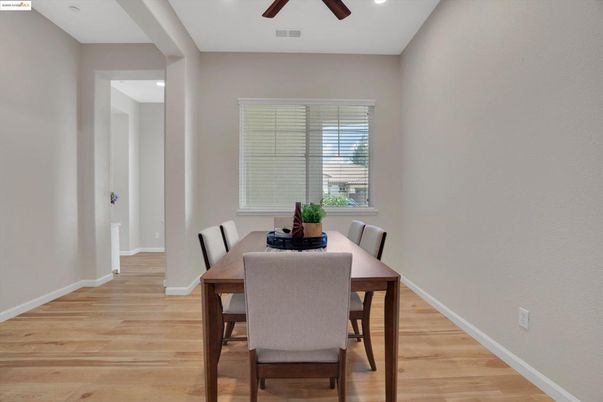 Dining room, Interior, Recessed Lighting, Wood Texture Flooring