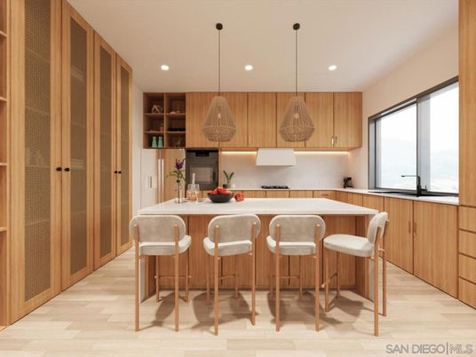 Interior, Kitchen, Pendant Lights, Recessed Lighting, Wood Texture Flooring