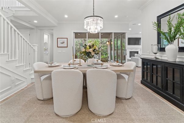 Chandelier, Dining room, Fireplace, Interior, Recessed Lighting