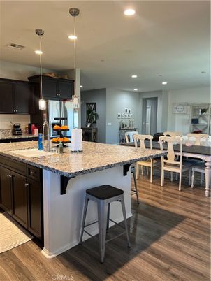 Dining room, Interior, Kitchen, Pendant Lights, Recessed Lighting, Wood Texture Flooring