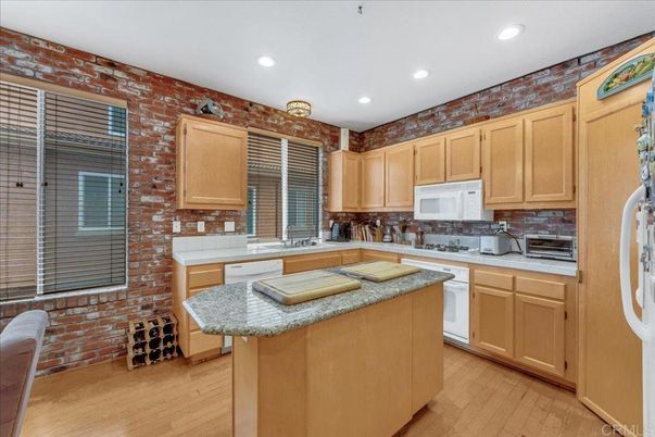 Interior, Kitchen, Recessed Lighting, Stone Walls, Wood Texture Flooring