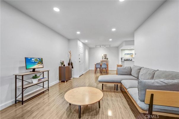 Dining room, Interior, Kitchen, Living room, Recessed Lighting, Wood Texture Flooring