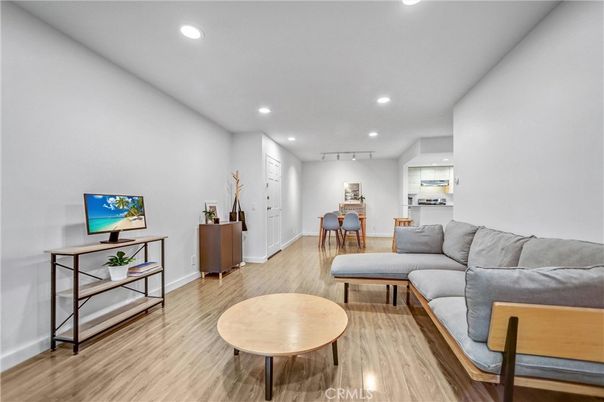 Dining room, Interior, Kitchen, Living room, Recessed Lighting, Wood Texture Flooring