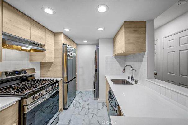 Interior, Kitchen, Marble, Recessed Lighting, Stainless Steel Appliances