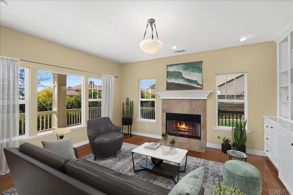 Fireplace, Interior, Living room, Pendant Lights, Recessed Lighting, Wood Texture Flooring