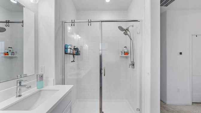 Bathroom, Glass Shower, Interior, Recessed Lighting