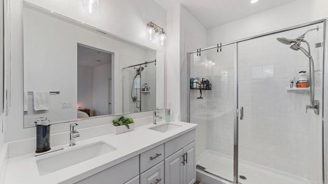 Bathroom, Dual Sink Vanities, Glass Shower, Interior, Recessed Lighting