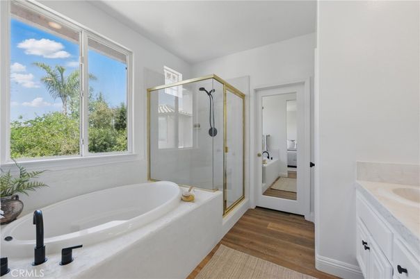 Bathroom, Glass Shower, Interior, Wood Texture Flooring