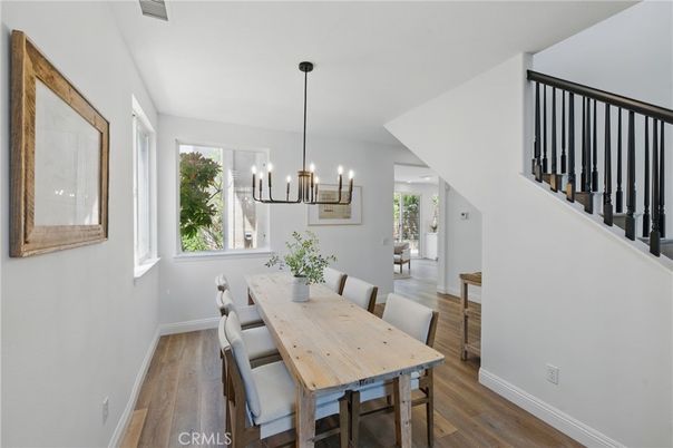 Chandelier, Dining room, Interior, Pendant Lights, Wood Texture Flooring