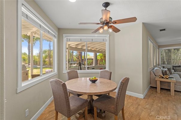 Dining room, Interior, Recessed Lighting, Wood Texture Flooring