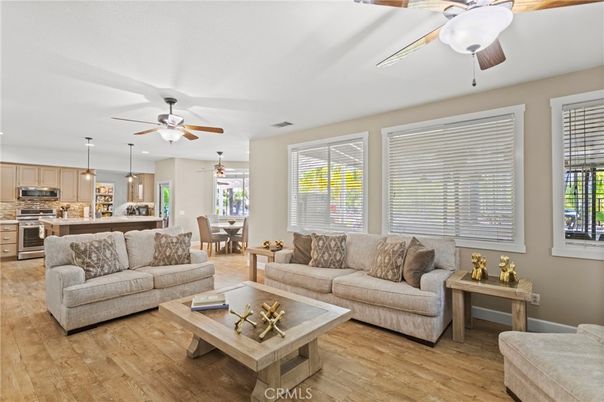 Dining room, Interior, Kitchen, Living room, Pendant Lights, Stainless Steel Appliances, Wood Texture Flooring