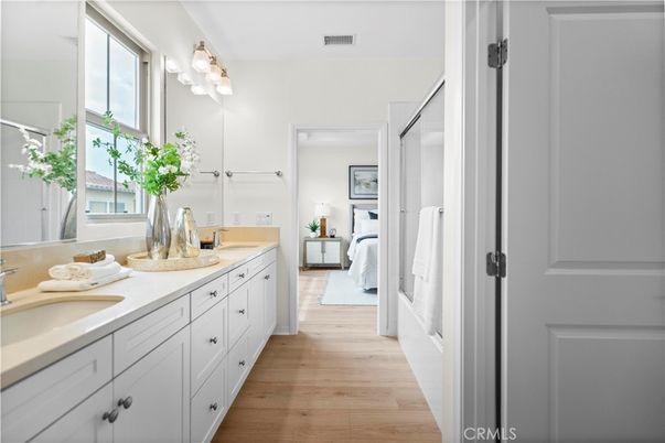 Bathroom, Bedroom, Dual Sink Vanities, Interior, Wood Texture Flooring