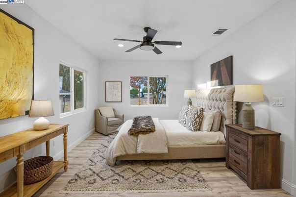Bedroom, Interior, Recessed Lighting, Wood Texture Flooring