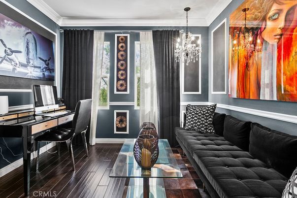 Chandelier, Home Office, Interior, Wood Texture Flooring
