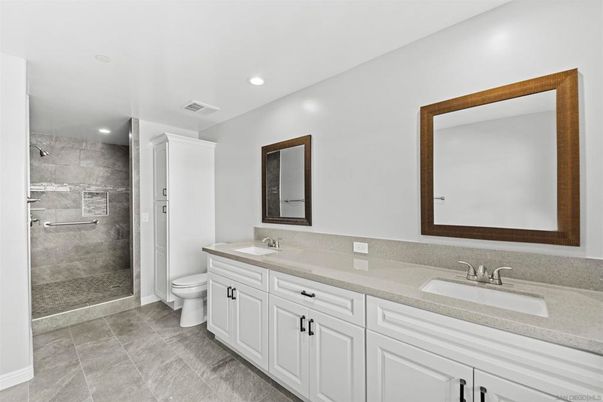 Bathroom, Dual Sink Vanities, Glass Shower, Interior, Recessed Lighting
