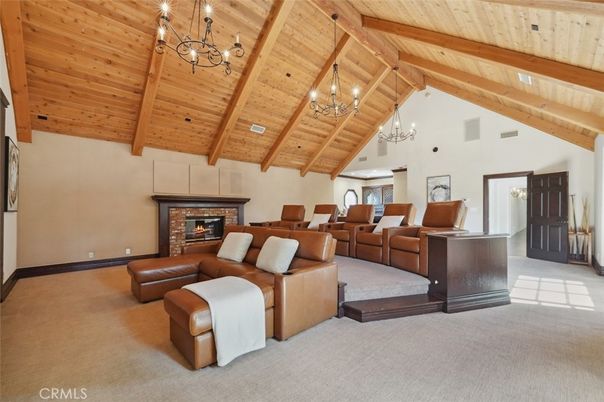 Chandelier, Fireplace, Interior, Living room, Wooden Beams, Wooden Ceilings