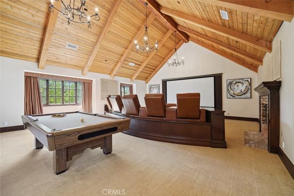 Billiard Table, Chandelier, Game Room, Interior, Wooden Beams, Wooden Ceilings