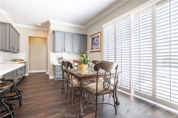 Dining room, Interior, Recessed Lighting, Wood Texture Flooring