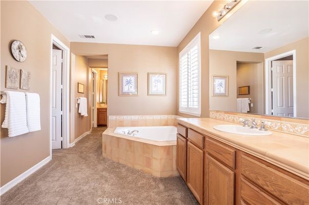 Bathroom, Dual Sink Vanities, Interior, Recessed Lighting, Tile Countertops