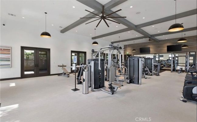 Fitness Equipment, Gym, Interior, Pendant Lights, Recessed Lighting, Wooden Beams