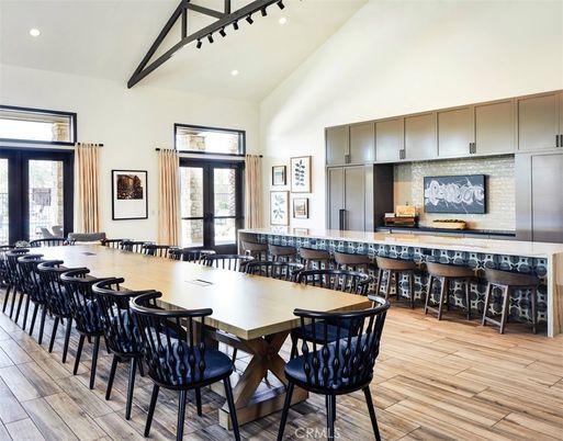 Dining room, Interior, Kitchen, Recessed Lighting, Wood Texture Flooring