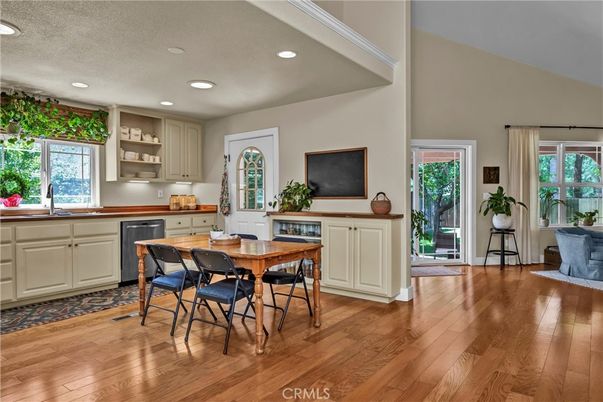 Dining room, Interior, Kitchen, Recessed Lighting, Wood Texture Flooring