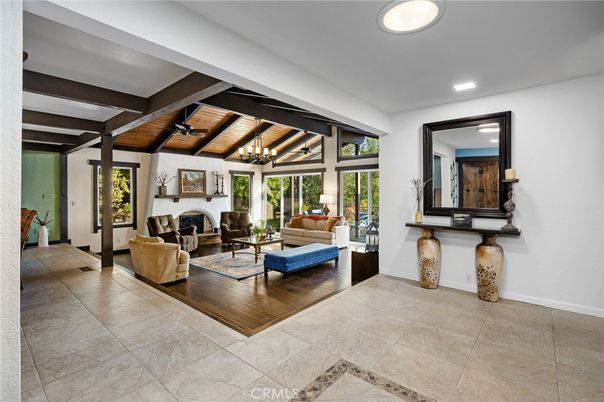 Chandelier, Interior, Living room, Recessed Lighting, Wooden Beams, Wooden Ceilings, Wood Texture Flooring