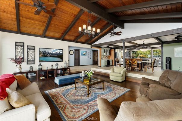 Chandelier, Dining room, Interior, Living room, Wooden Beams, Wooden Ceilings, Wood Texture Flooring