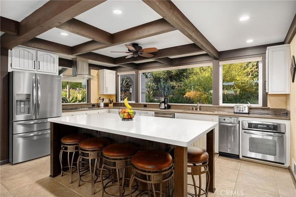 Interior, Kitchen, Recessed Lighting, Stainless Steel Appliances, Wooden Beams