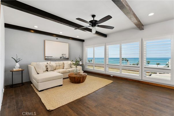 Interior, Living room, Recessed Lighting, Water, Wooden Beams, Wood Texture Flooring