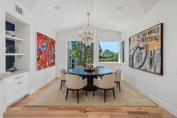 Chandelier, Dining room, Interior, Recessed Lighting, Wood Texture Flooring