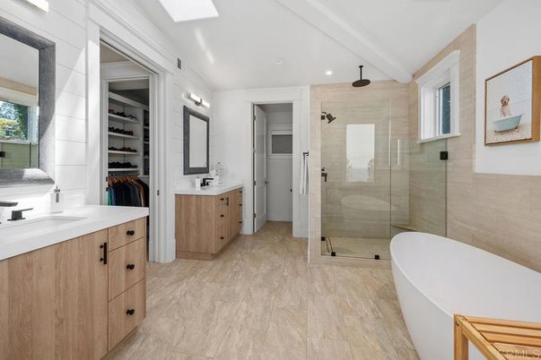 Bathroom, Dual Sink Vanities, Free Standing Baths, Glass Shower, Interior, Recessed Lighting, Walk-in Closets