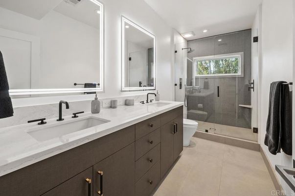 Bathroom, Dual Sink Vanities, Glass Shower, Interior, Recessed Lighting