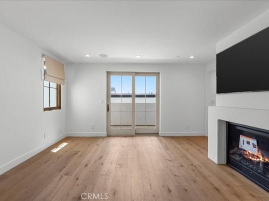 Empty room, Fireplace, Interior, Recessed Lighting, Wood Texture Flooring