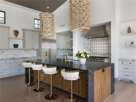 Interior, Kitchen, Pendant Lights, Stainless Steel Appliances, Wood Texture Flooring
