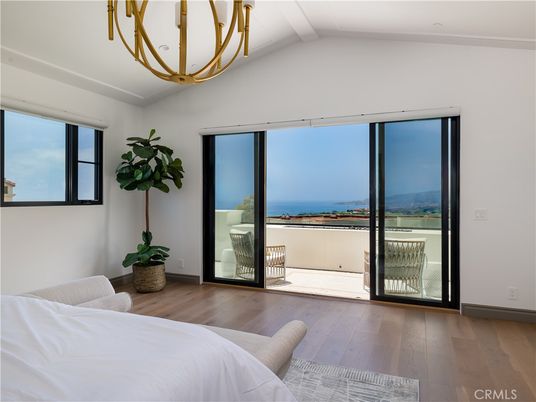 Bedroom, Chandelier, Interior, Water, Wood Texture Flooring