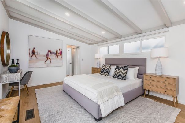 Bedroom, Interior, Recessed Lighting, Wood Texture Flooring