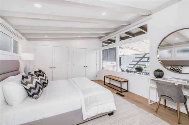 Bedroom, Interior, Recessed Lighting, Wood Texture Flooring