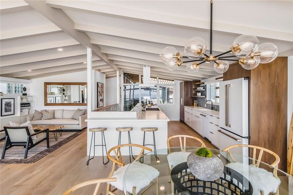 Interior, Kitchen, Living room, Pendant Lights, Recessed Lighting, Wood Texture Flooring