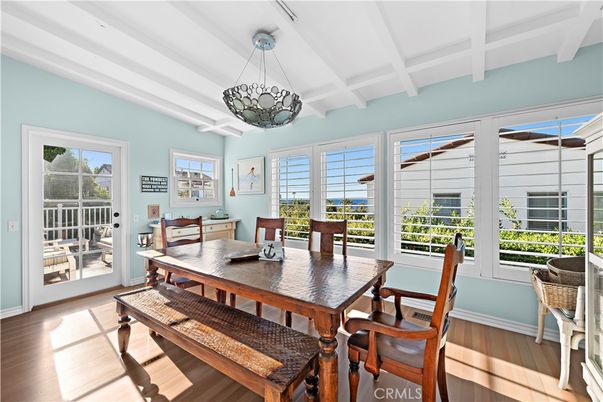 Dining room, Interior, Pendant Lights, Wood Texture Flooring