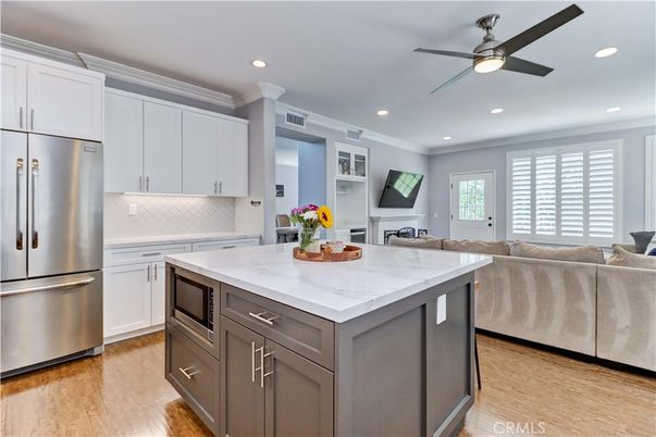 Interior, Kitchen, Living room, Recessed Lighting, Stainless Steel Appliances, Wood Texture Flooring