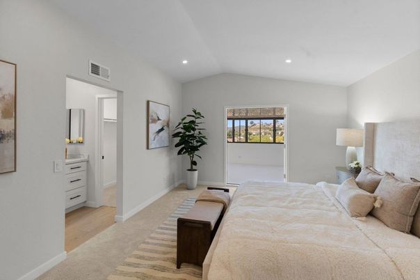 Bedroom, Interior, Recessed Lighting, Wood Texture Flooring