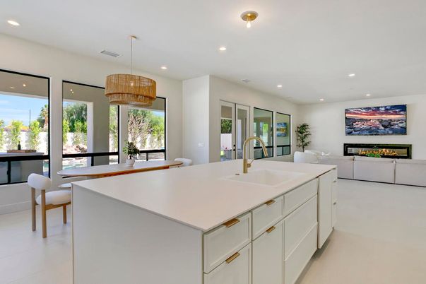 Fireplace, Interior, Kitchen, Living room, Pendant Lights, Recessed Lighting