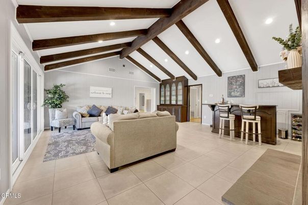 Interior, Living room, Recessed Lighting, Wooden Beams