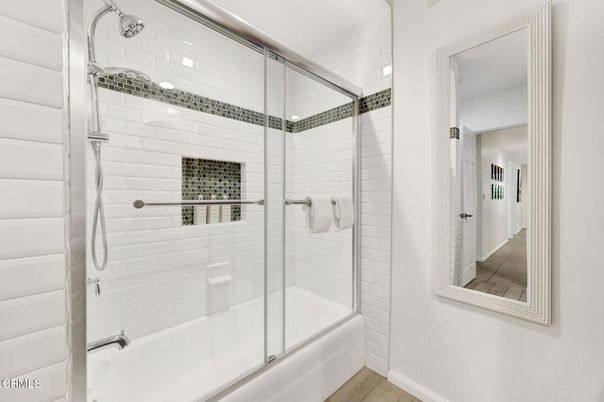 Bathroom, Glass Shower, Interior, Wood Texture Flooring