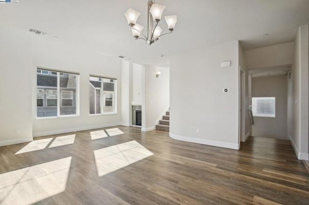 Chandelier, Empty room, Interior, Wood Texture Flooring