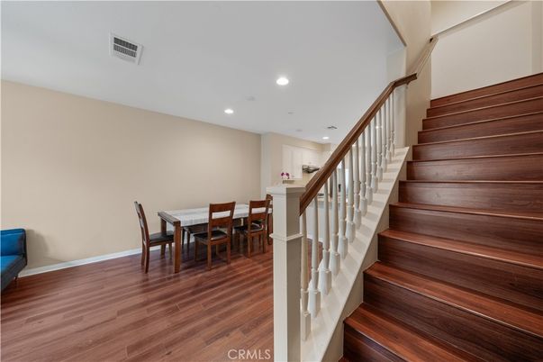 Dining room, Interior, Recessed Lighting, Wood Texture Flooring