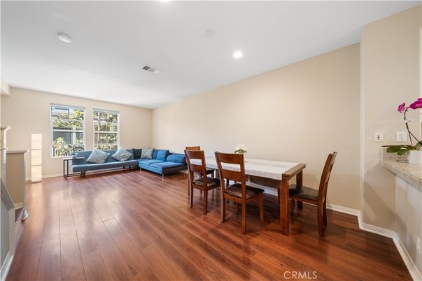 Dining room, Interior, Recessed Lighting, Wood Texture Flooring