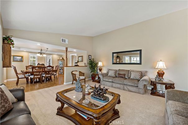 Dining room, Interior, Living room, Recessed Lighting, Wood Texture Flooring