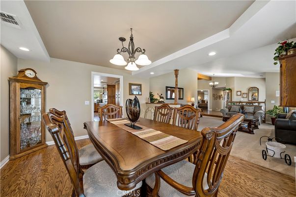 Chandelier, Dining room, Interior, Living room, Recessed Lighting, Wood Texture Flooring